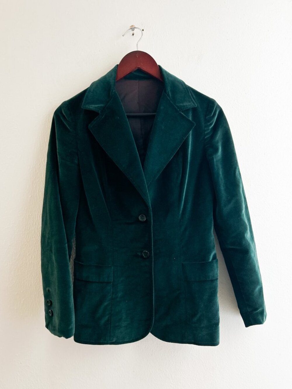 VINTAGE Deep‎ Emerald Green Velvet Structured Blazer